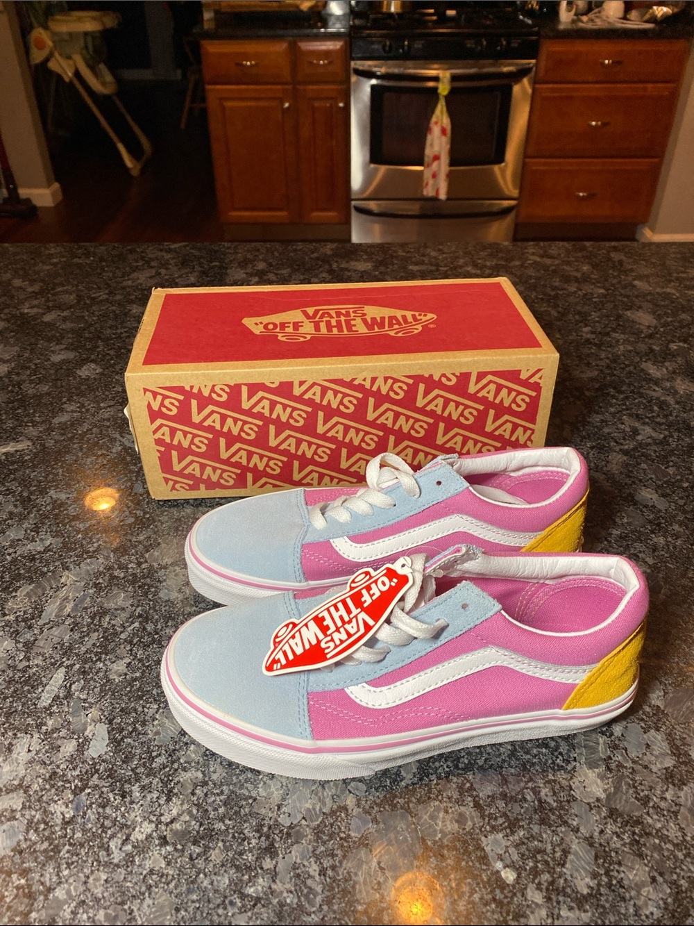 Vans Kids Old Skool Sneakers - Pink/Light Blue/Yellow Kids Size 4